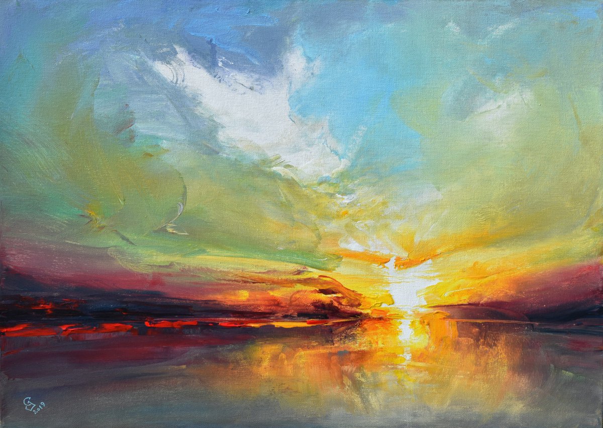 Abstract Landscape Acrylic Painting By Ivan Grozdanovski, 28 X 20, In The Morning Mood 2., Original Artwork