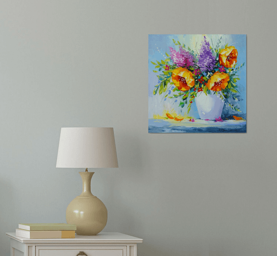 Bouquet of yellow flowers in a vase