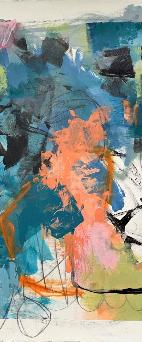 Growing Pains - energetic bold abstract painting urban art by Kat Crosby