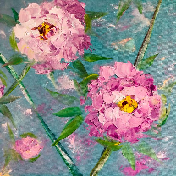 LITTLE PEONY - Pink flowers. Floral decor. Decorative painting. Little. Gentle. Flowering. Fleeting.