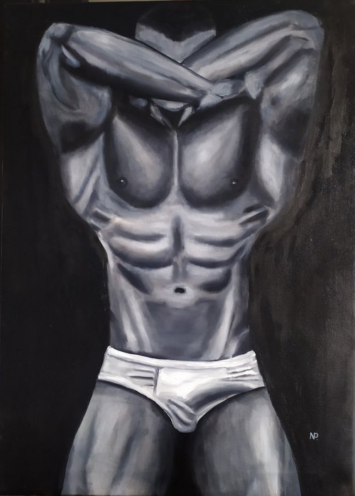 Dear friend, original erotic nude man body, gift idea, bedroom painting by Nataliia Plakhotnyk