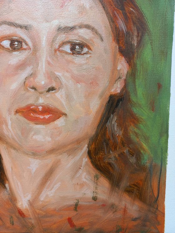 Moon Girl. Woman oil portrait. Etude style. 38 x 27 cm/ 15 x 10.6 in