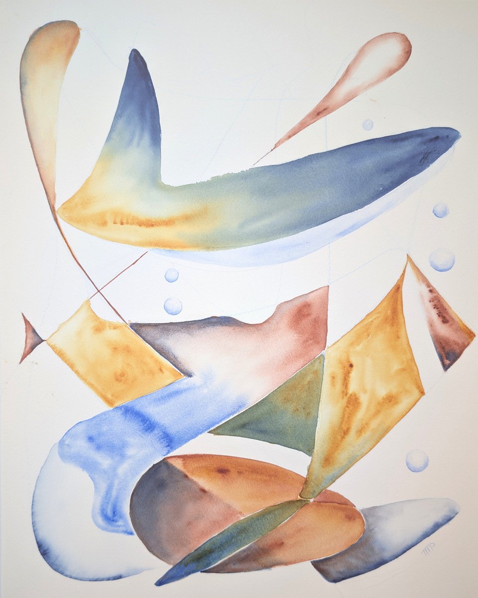 Expressive Abstract Watercolour By Michele Paris, 16 X 20", La Plongee #385, Original Artwork