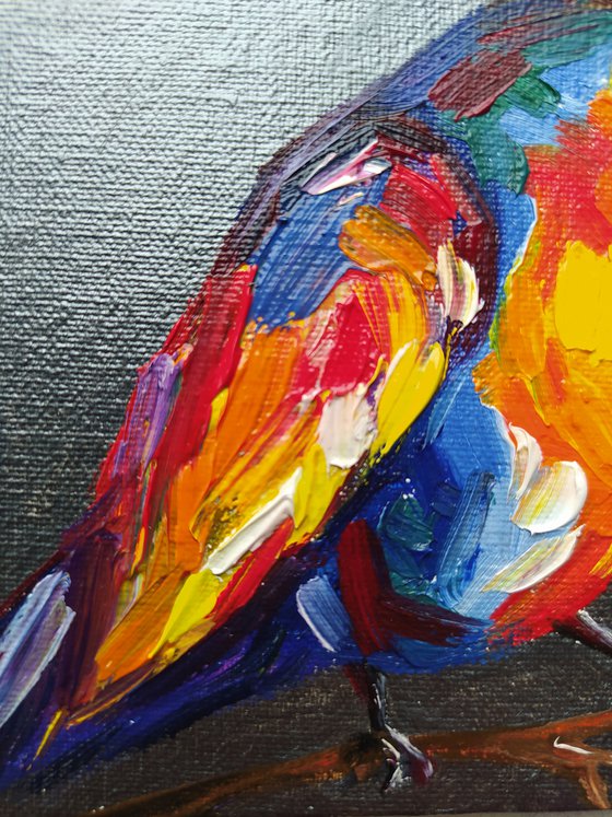 Small bird - oil painting, bird, parrots, birds oil painting, painting on canvas, gift, bird art, art bird, animals oil painting