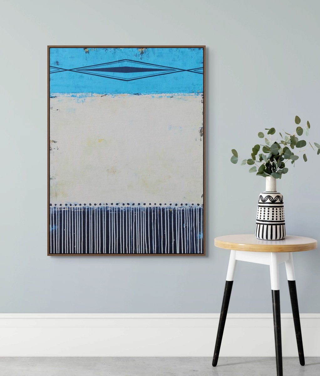 Urban And Pop Abstract Acrylic Painting By Sage Mountain Studio, 30 X 40", Southwest Blue, Original Artwork