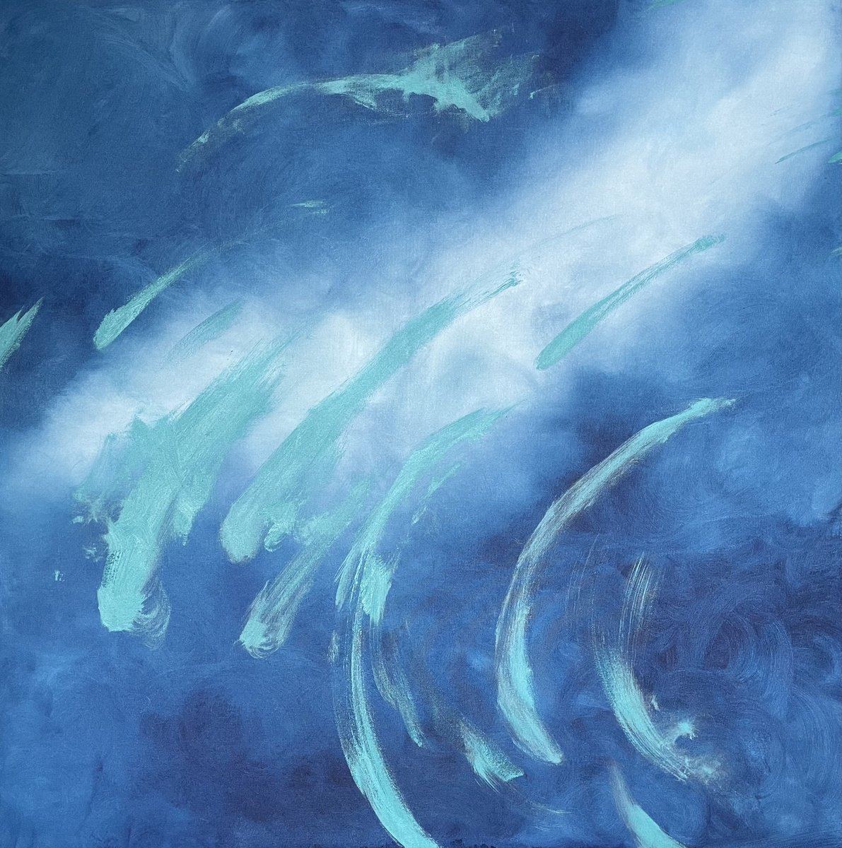 Abstract Oil Painting By Flora Butler, 40 X 40, The Blue Stars Shiver In The Distance, Original Artwork