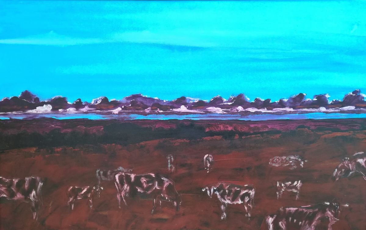 Organic Abstract Oil Painting By Romuald Mulk Musiolik, 33 X 21", Egri Cows, Original Artwork