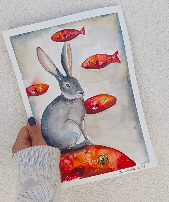 Rabbit with red fishes