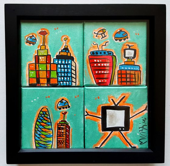 4 Futuristic Scenes, framed