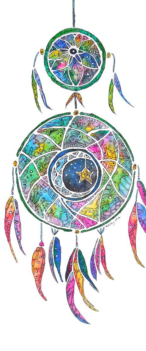 Dreamcatcher Watercolor Painting by Mishy Rowan