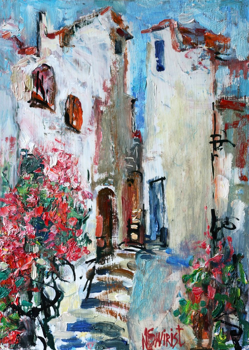 Impressionistic Cityscapes Oil Painting By Nikifor Swiristuhin, 10 X 14", Skiathos. Greece., Original Artwork