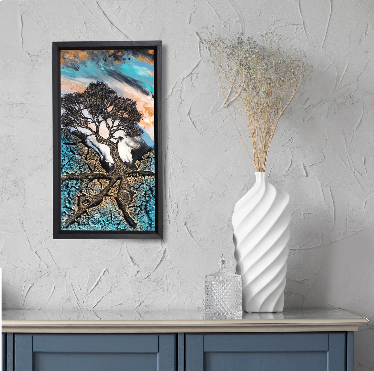 Organic Landscape Painting By Zuzana Murenji Domonkos, 10 X 18", Blue Haze, Original Artwork