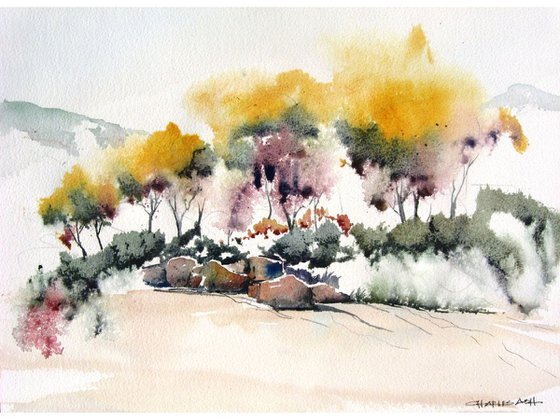 Autumn Cottonwoods 2 - Original Watercolor Painting