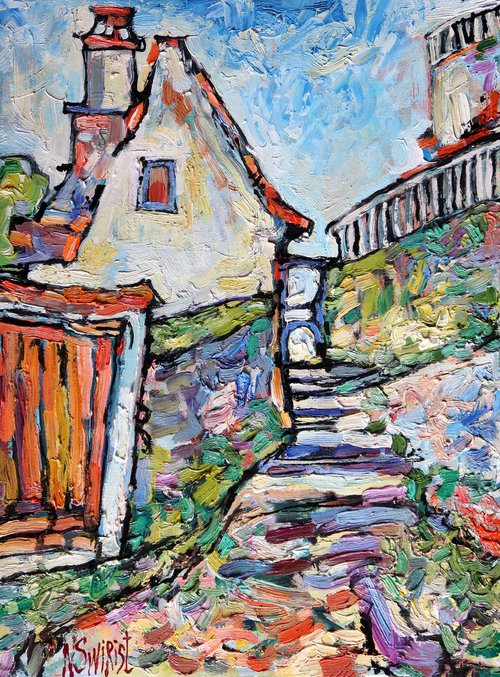 Gate and house in Beynac. Dordogne. by Nicola Ost * N.Swiristuhin