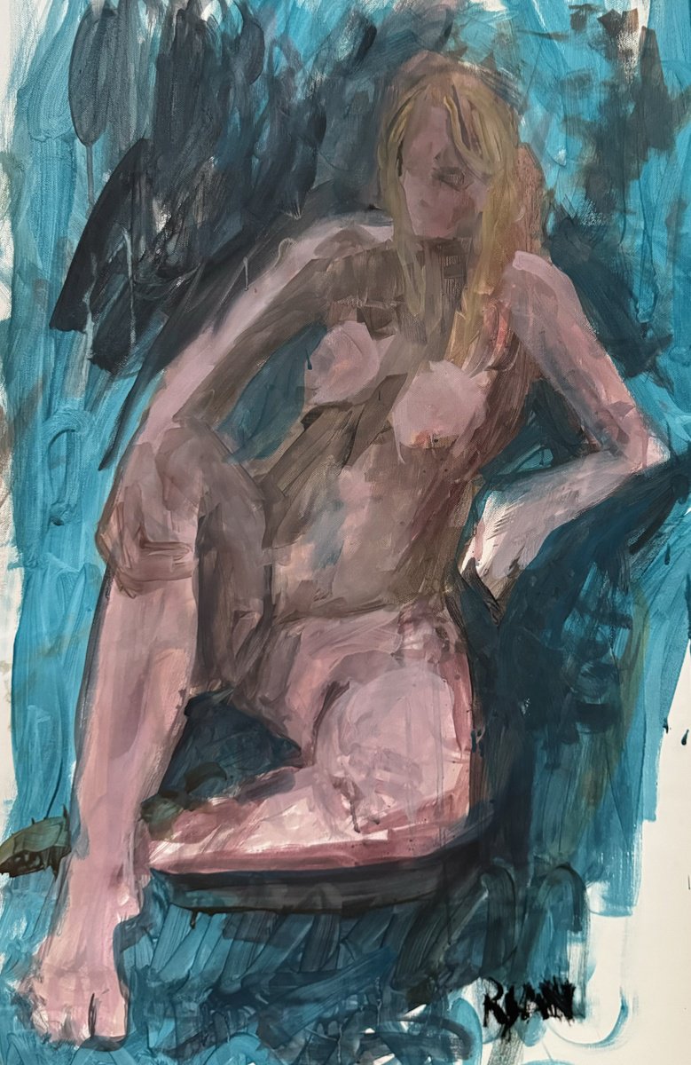 Expressive Portrait Acrylic Painting By Ryan Louder, 18 X 30", Of Zomer, Original Artwork