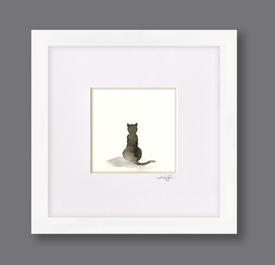 I Love Cats 2 - Contemplating Cat Watercolor by Kathy Morton Stanion