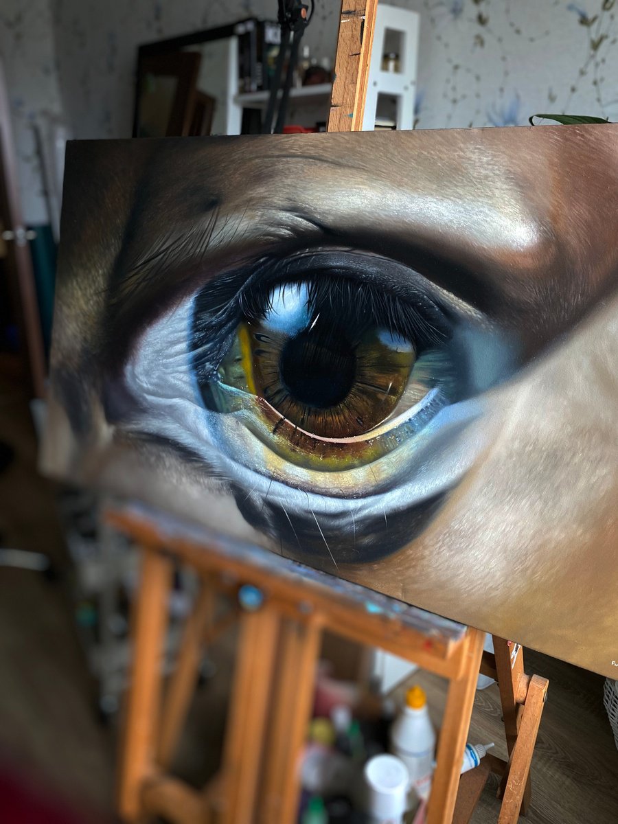 Surrealistic Animal Oil Painting By Anastasia Parfilo, 35 X 20, The Soul Is In Your Eyes, Original Artwork