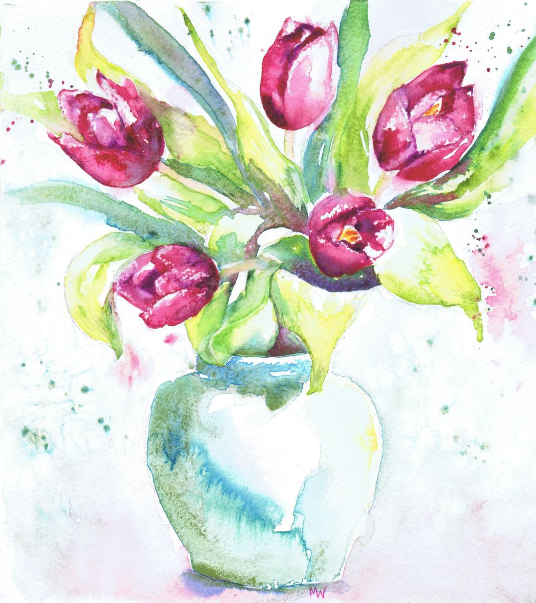 Tulips in a Green Vase by Michele Wallington