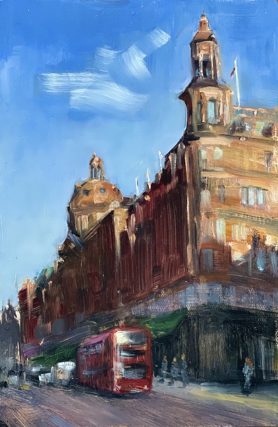 Spring on Brompton Road, Harrods, London scene cityscape Painting