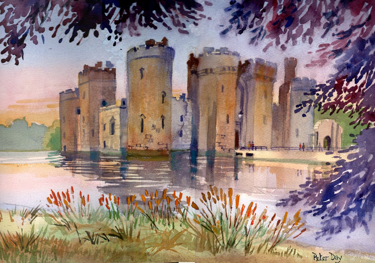 Impressionistic Landscape Watercolour By Peter Day, 17 X 13", Bodium Castle, Original Artwork