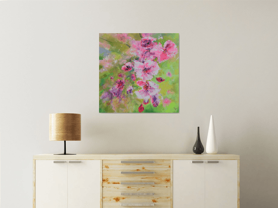 Cherry Flowers in Light Greens