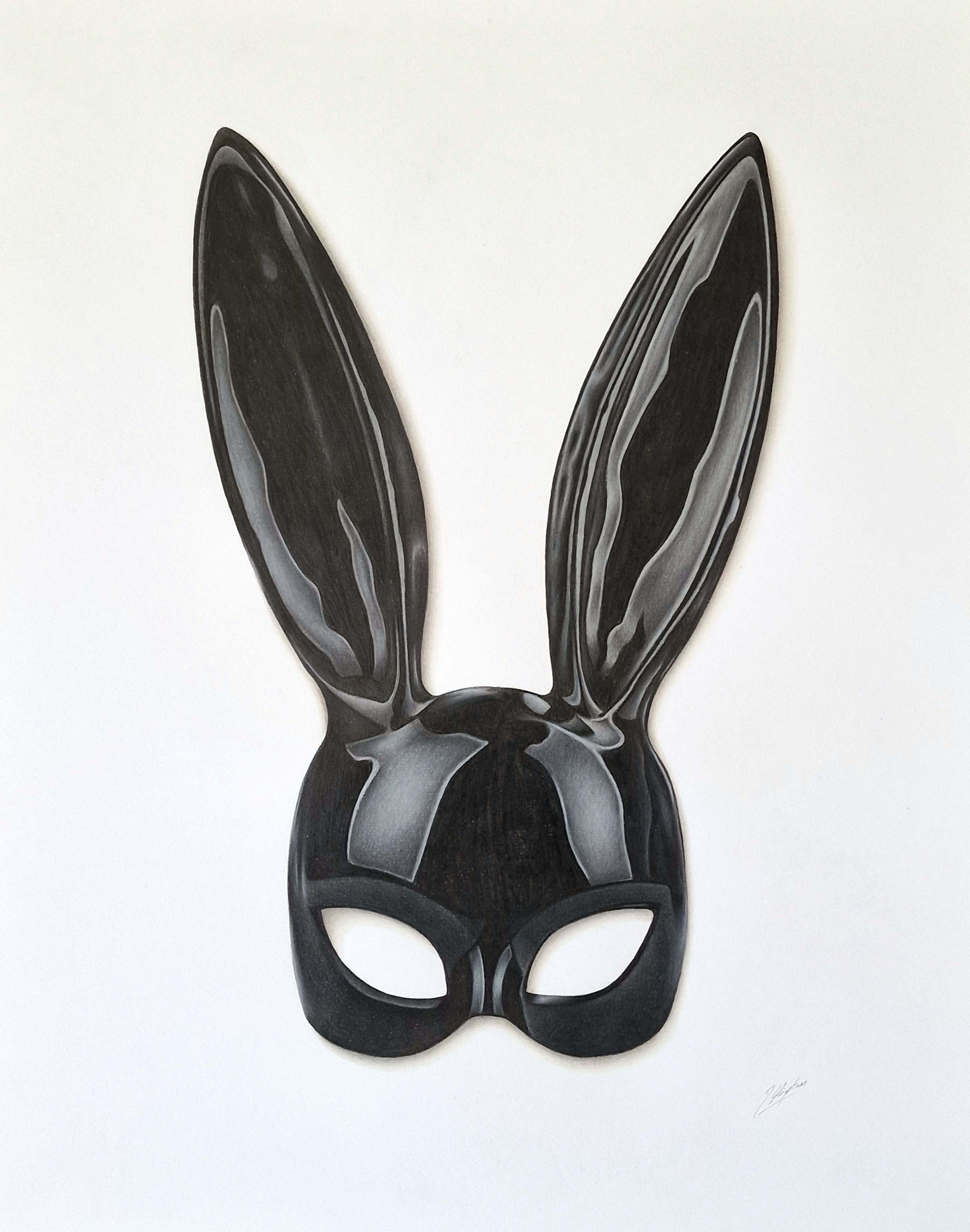 Urban And Pop Still Life Pencil Drawing By Daniel Shipton, 16 X 20, Latex Bunny Mask, Original Artwork