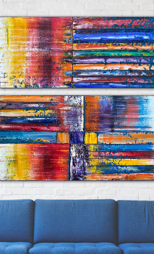 "I Want Candy" - Original PMS Large Oil Painting Diptych on Recycled Wooden Panels - 48 x 48 inches by Preston M. Smith (PMS)