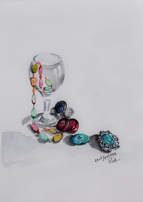Buttons and Beads in watercolour by Parul Baliyan