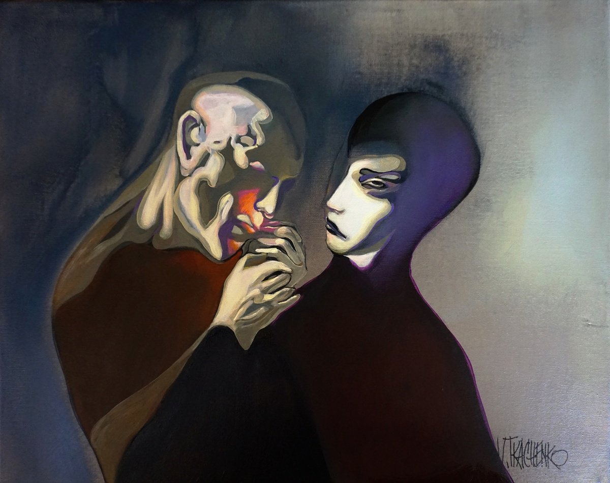 Organic Portrait Acrylic Painting By Victor Tkachenko, 20 X 16", Spliff, Original Artwork