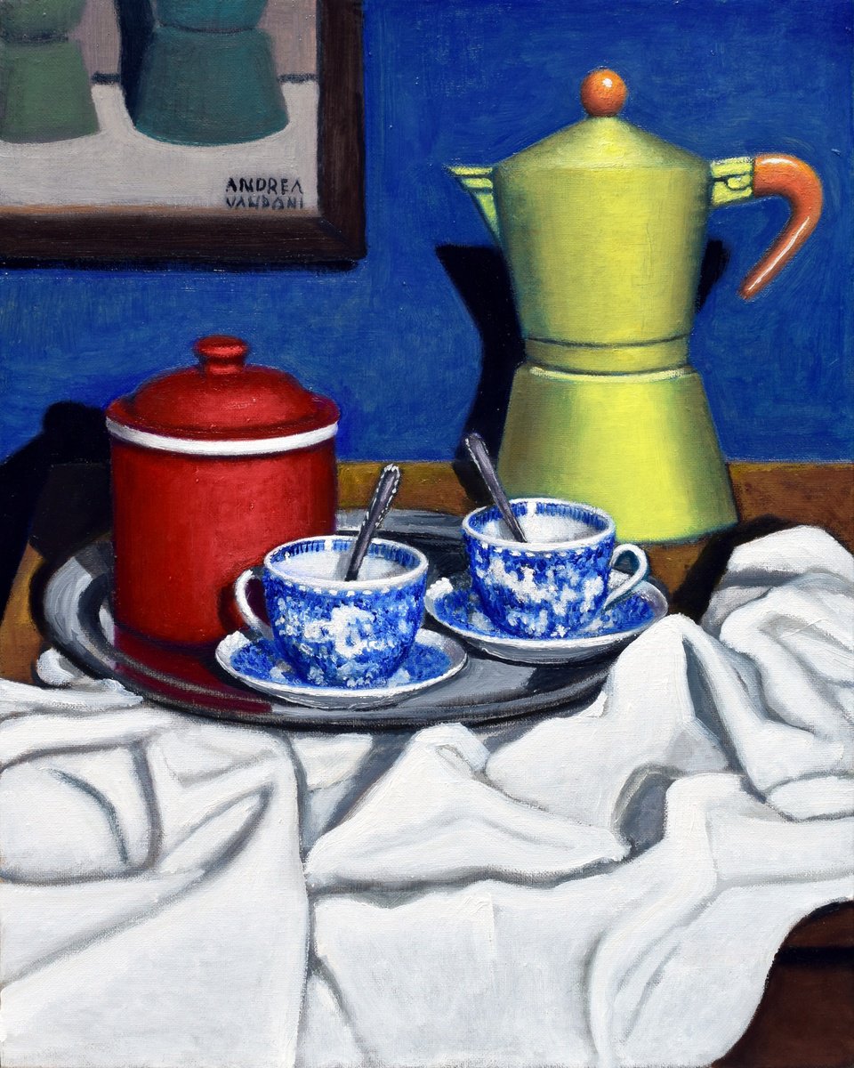 Impressionistic Still Life Oil Painting By Andrea Vandoni, 16 X 20, Coffee Time 3, Original Artwork