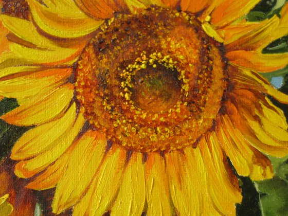 Sunflowers in a rustic basket