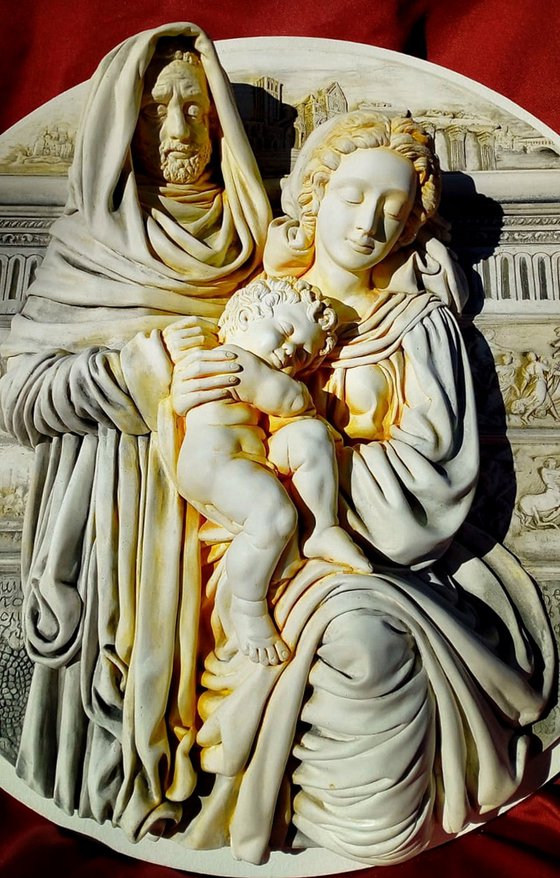 HOLY FAMILY Sculpture bas-relief round 2/9