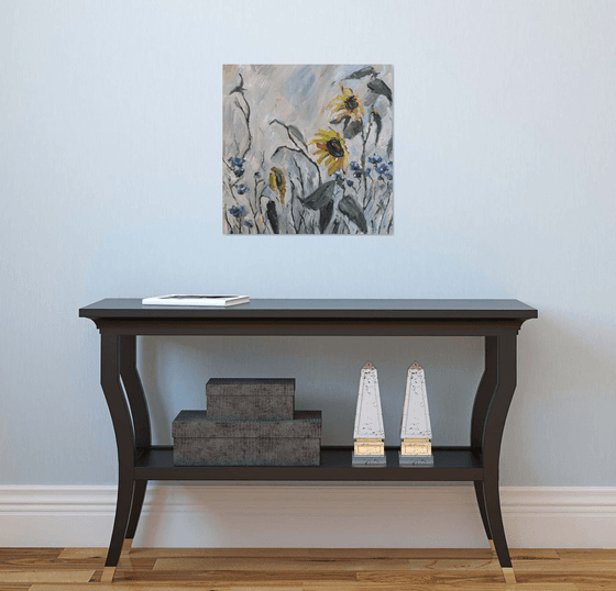 Sunflowers on a Gray Background