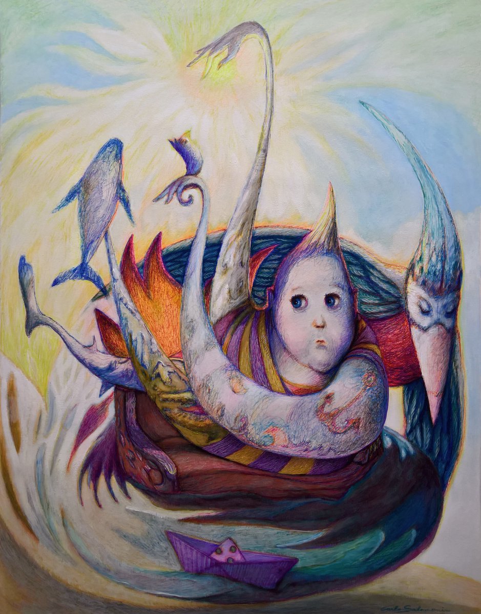 Surrealistic Portrait Painting By Carlo Salomoni, 31 X 39, Summer, Original Artwork