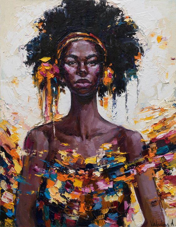 African Queen portrait painting  - Original oil painting