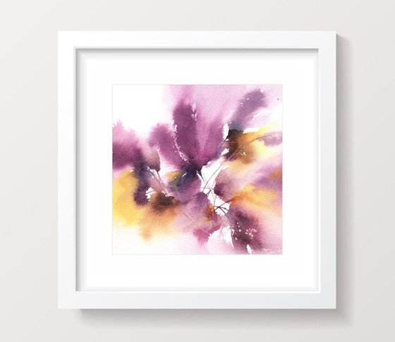 Small floral painting with abstract purple flowers