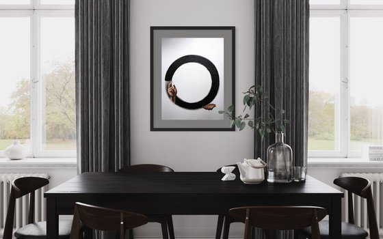 ABSOLUTE - OIL PAINTING, ORIGINAL GIFT, CALLIGRAPHY, BLACK LINE, HANDS, CIRCLE