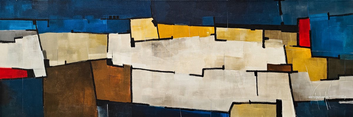 Abstract Painting By Amrish Malvankar, 72 X 24, Syntax 06 - Mapped Silence, Original Artwork