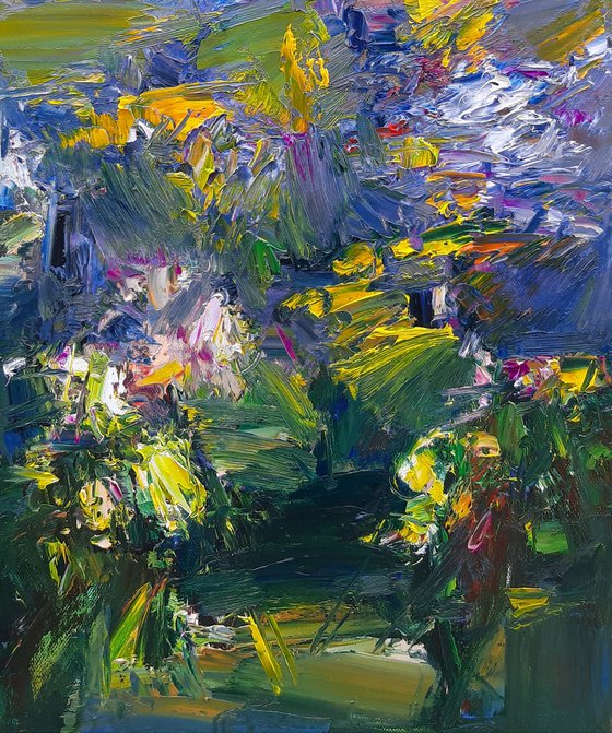 Field of flowers, 33x70cm, oil painting, palette knife