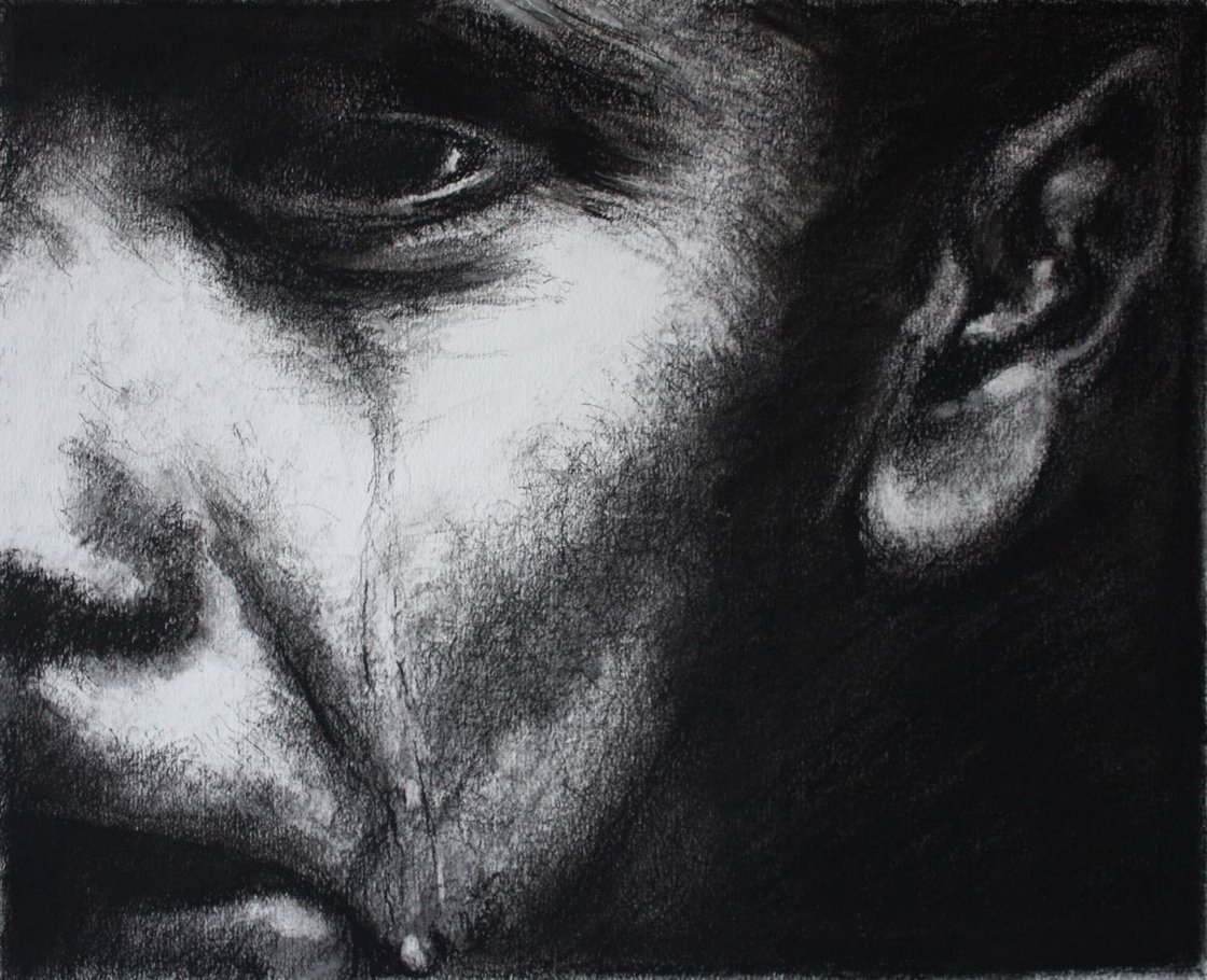 The Tracks of my Tears Charcoal drawing by Simon Jones | Artfinder