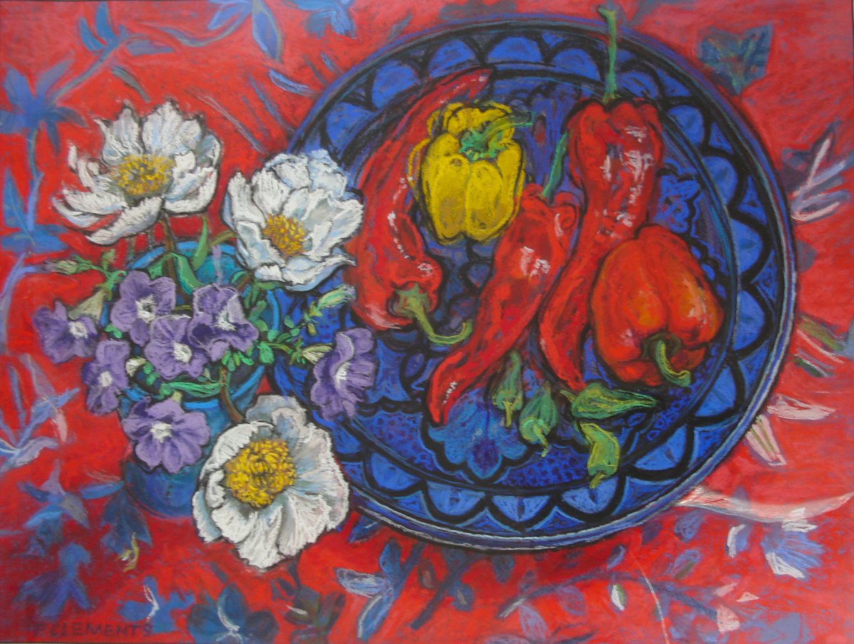 PEPPERS AND RED CHILLIES STILL LIFE by Patricia Clements