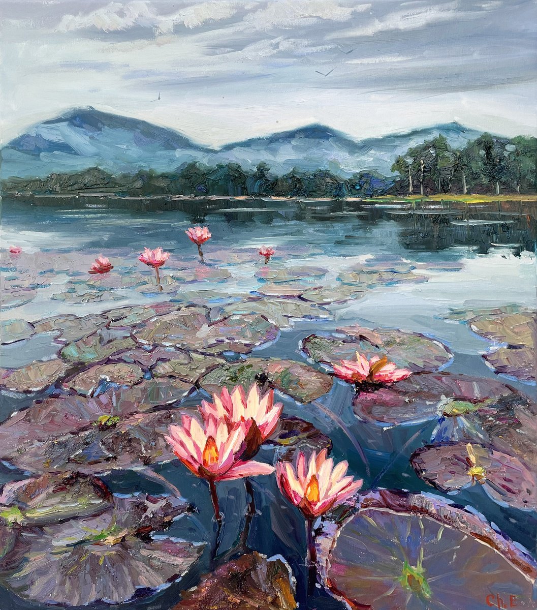 Lake With Lilies By Evgeny Chernyakovsky, 24 X 27, Artwork For Sale On Artfinder