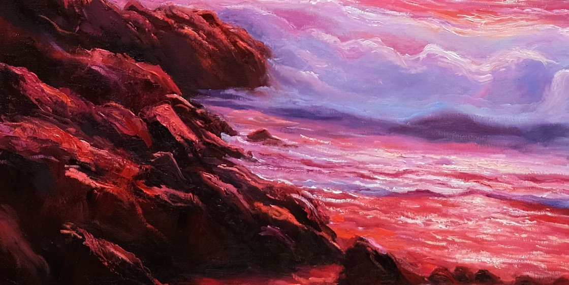 Original Oil Painting - Red Seascape Fantasy by Behshad Arjomandi