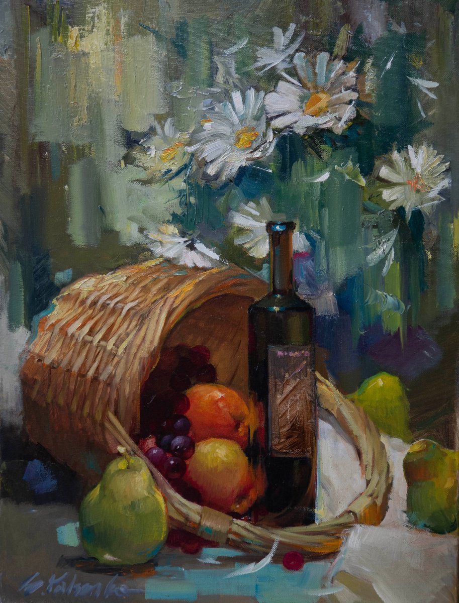 Impressionistic Still Life Oil Painting By Sergei Yatsenko, 18 X 24", Still Life With Daisies, Original Artwork