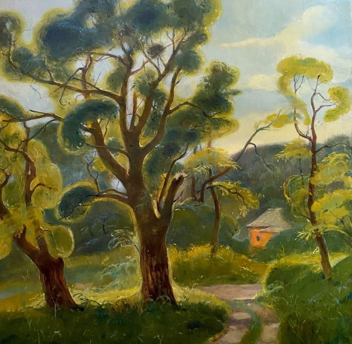 Impressionistic Landscape Oil Painting By Oleg And Alexander Litvinov, 21 X 21", May Greens, Original Artwork