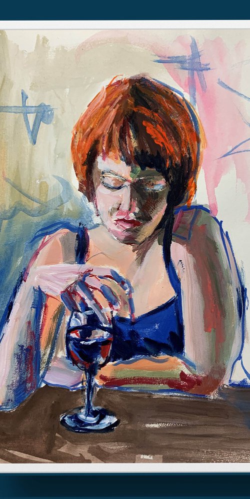 Woman with glass of wine. by Vita Schagen