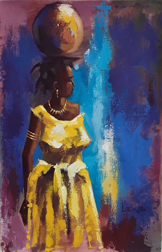 Melanin beauty and her golden dress