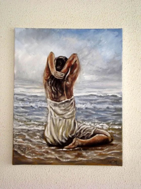 SEASIDE GIRL - Moment of thoughts - Oil painting on canvas (40x50cm)