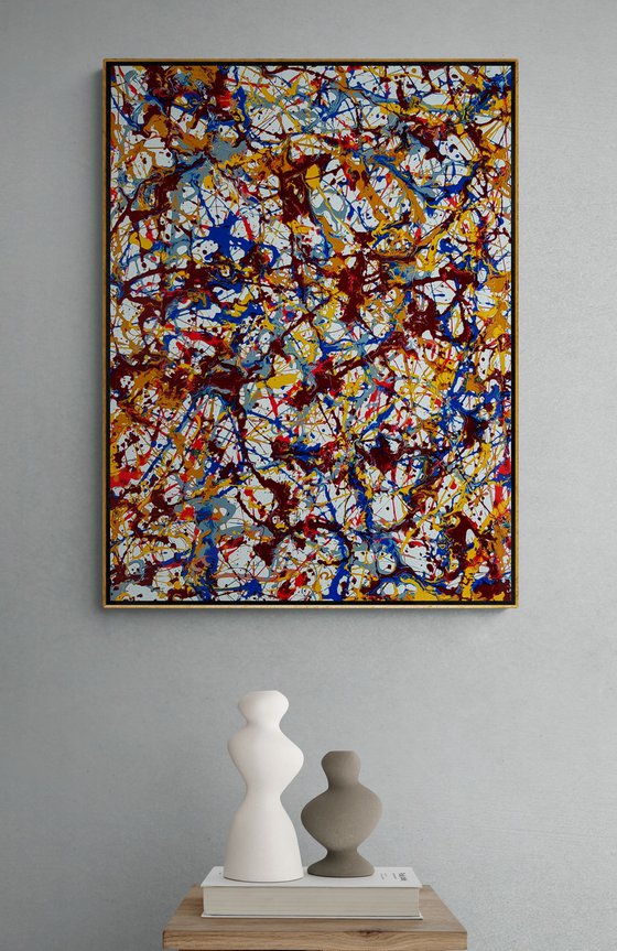 Ruza N-22 (H)80x(W)60x(D)3.5 cm. Jackson Pollock Style Abstract Painting