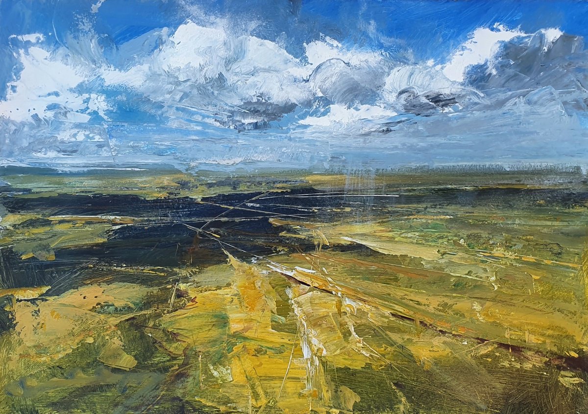 Abstract Landscape Acrylic Painting By Ivan Grozdanovski, 29 X 21, Shadows Of The Clouds, Original Artwork